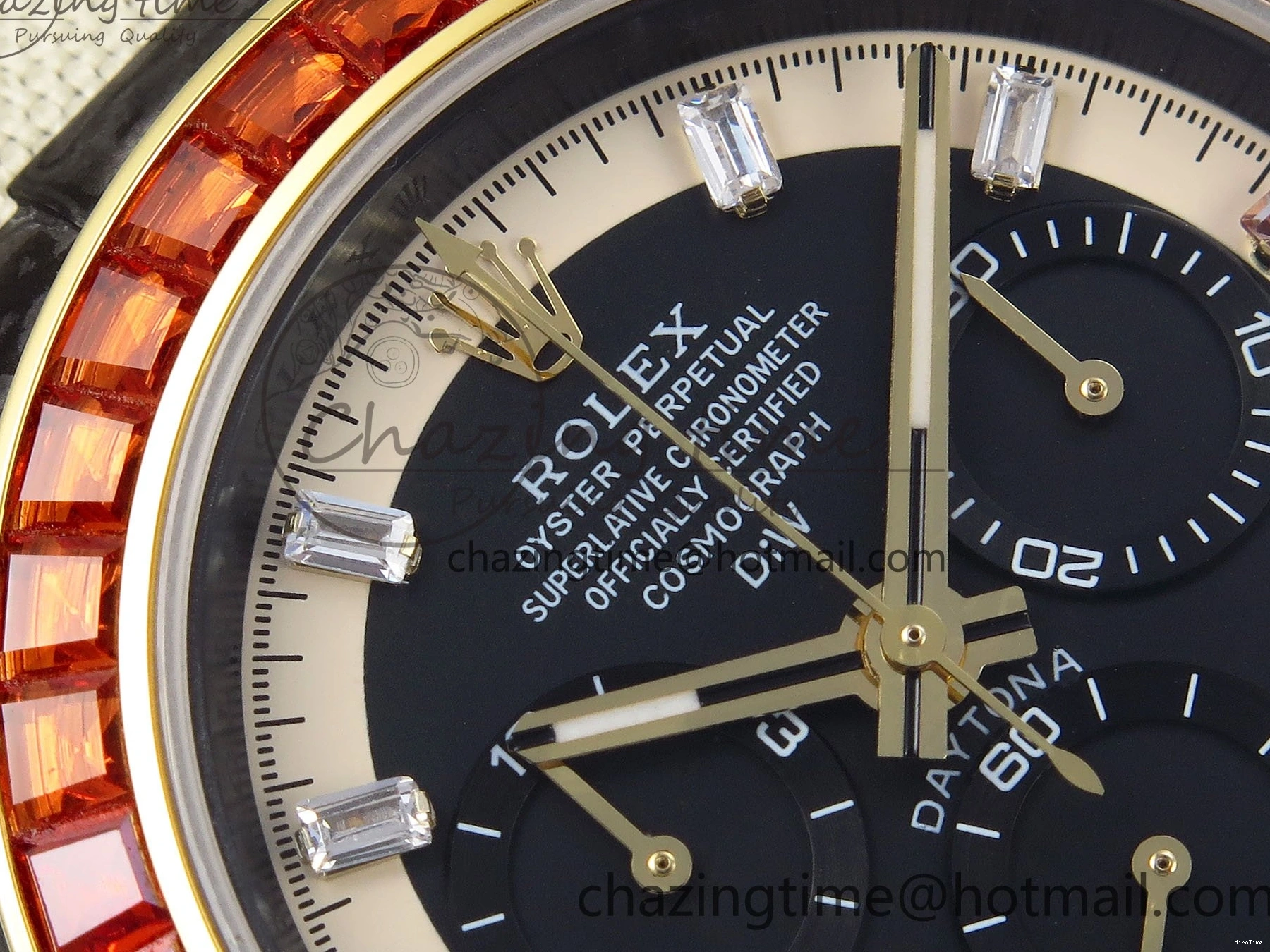 MiroTime 0504 Refined Daytona DIW Carbon Case DIWF Edition Black White Dial Orange Diamonds Bezel on White Nylon Strap A 1668
